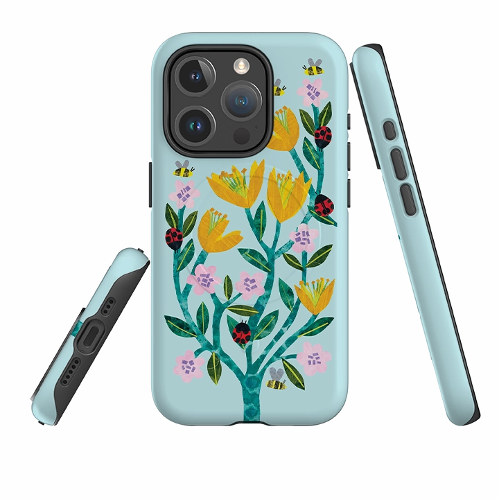 Custom Fit Premium Texture Layer iPhone MagSafe Tough Case - Blossom and Ladybirds By Tracey English