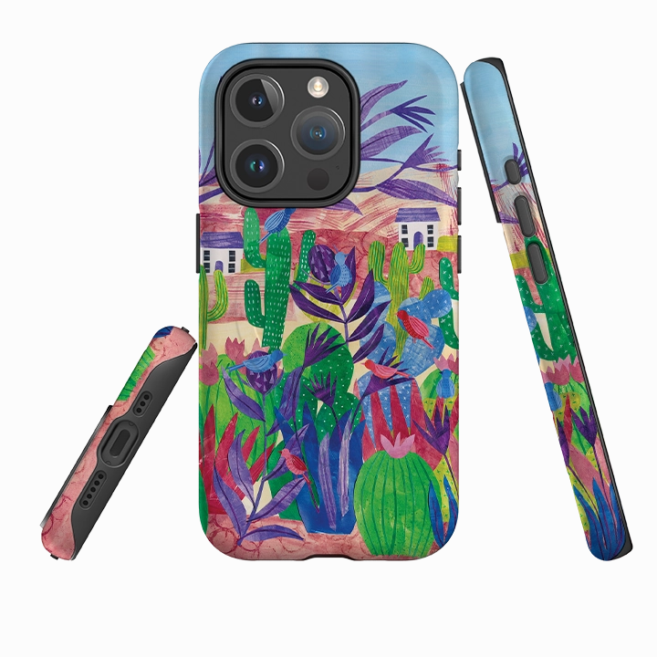 iPhone MagSafe Tough Case -  Desert Cactus By Tracey English Wireless Compatible Grip Finish