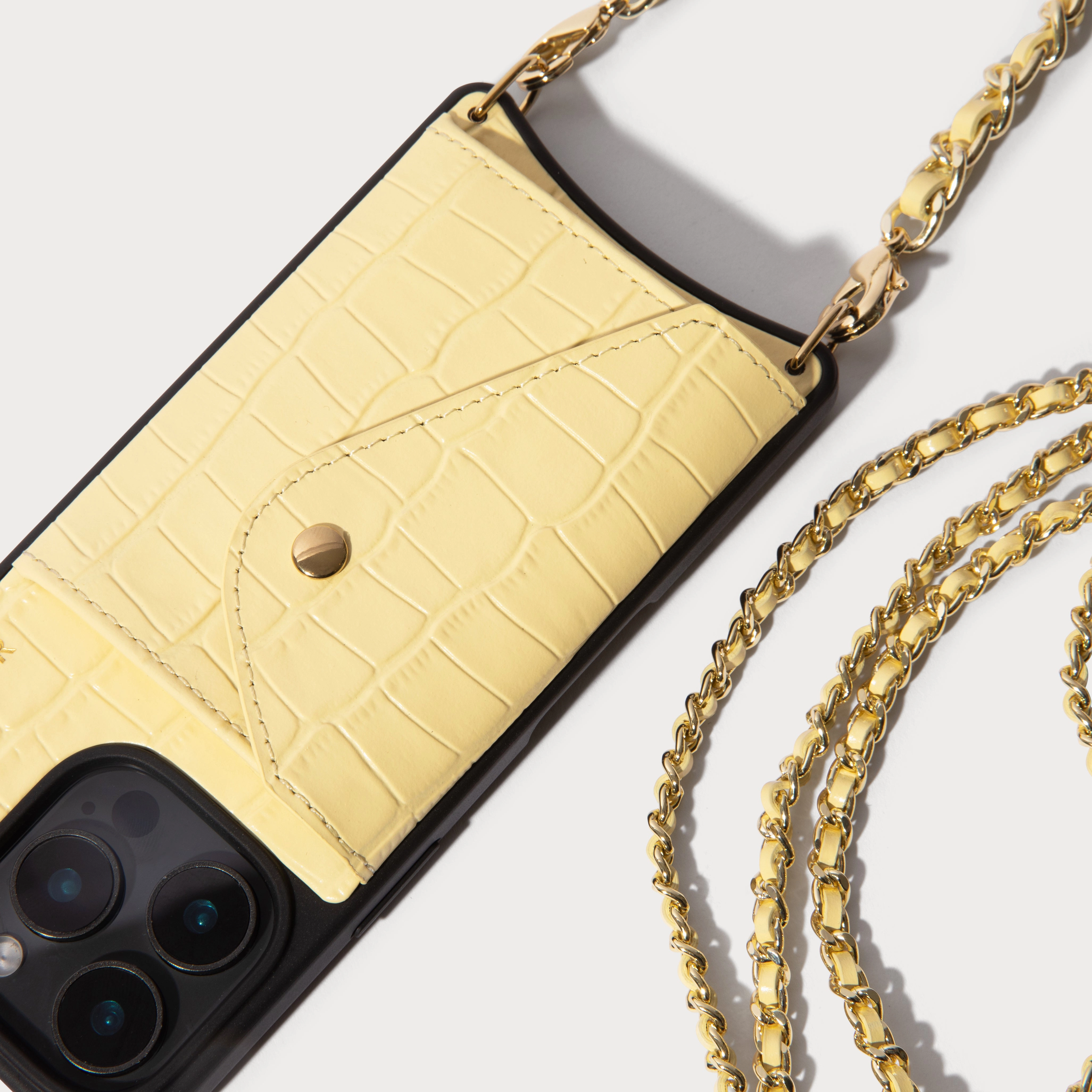 Lily Crossbody Phone Case Set - Butter Yellow Croc/Gold Stylish Grip Texture