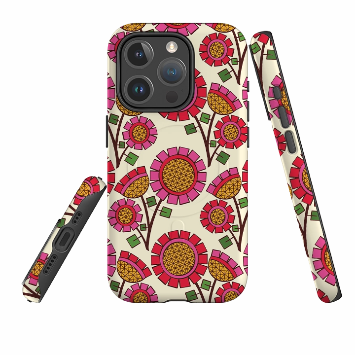 Sleek Texture Chic Accessory iPhone MagSafe Tough Case -  Pop Flower By Amelia Bowman