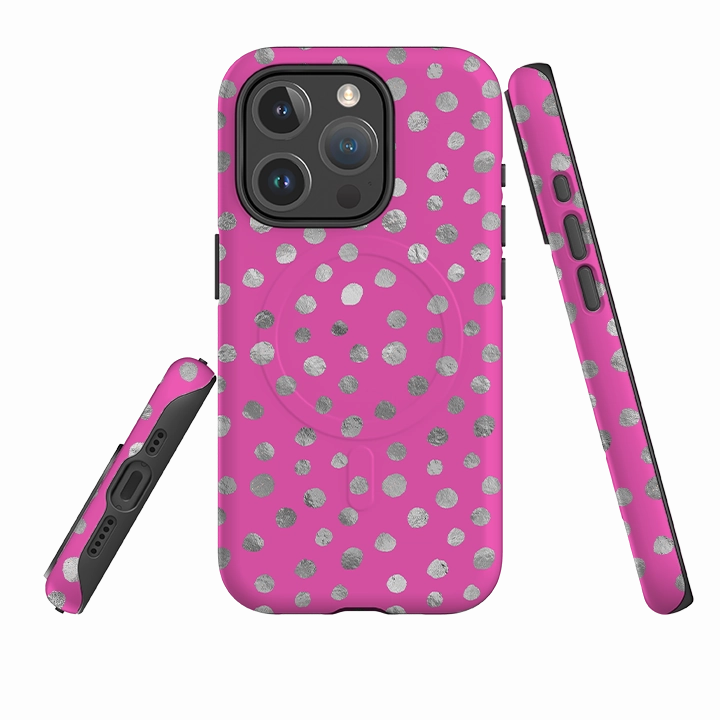 Subtle Touch iPhone MagSafe Tough Case -  Pink and Silver Dots