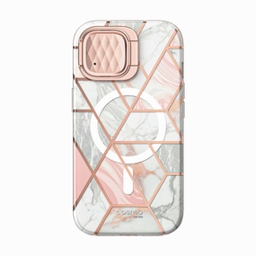 Personal Style Protective Frame Design iPhone 14 Cosmo Mag Case - Marble Pink