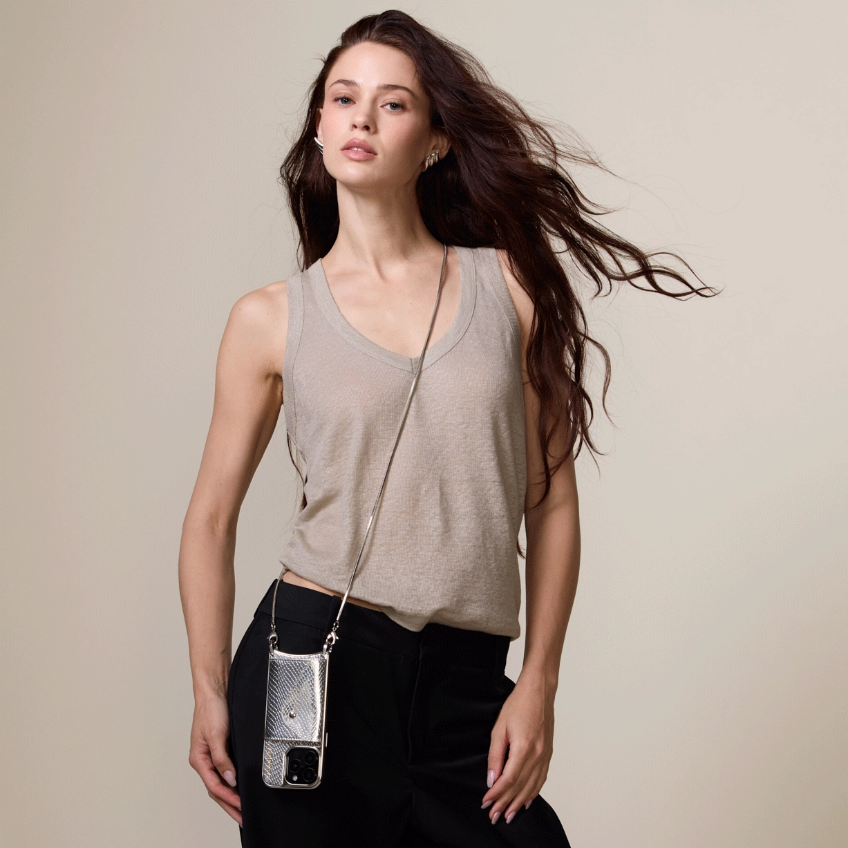 Hybrid Build Matte Look Gia Chrome Crossbody Phone Case - Chrome Silver/Silver