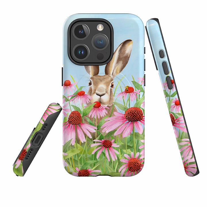 Protective Material Minimal Surface Layer iPhone MagSafe Tough Case - Summer Hare By Bex Parkin
