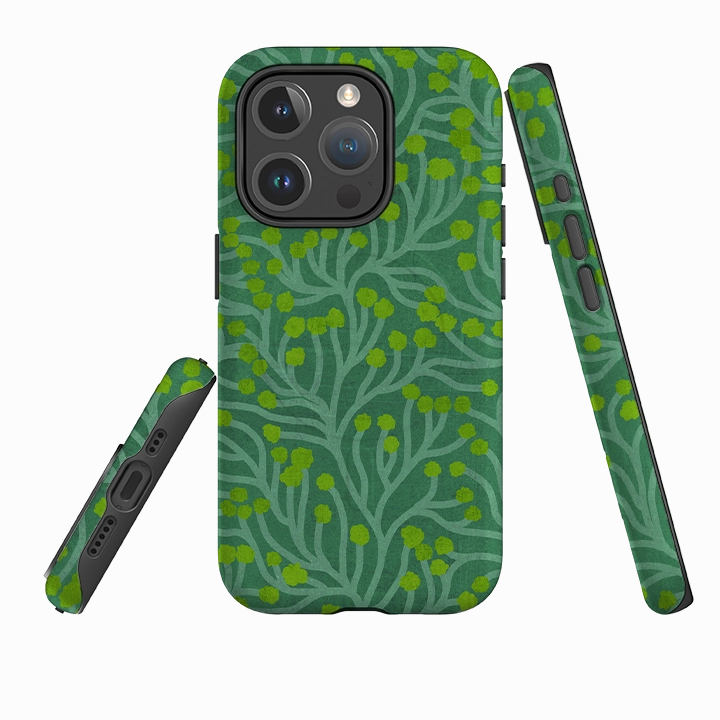 iPhone MagSafe Tough Case - Vine Green and Teal By Katherine Quinn Flexible Pattern Texture Elegant Build