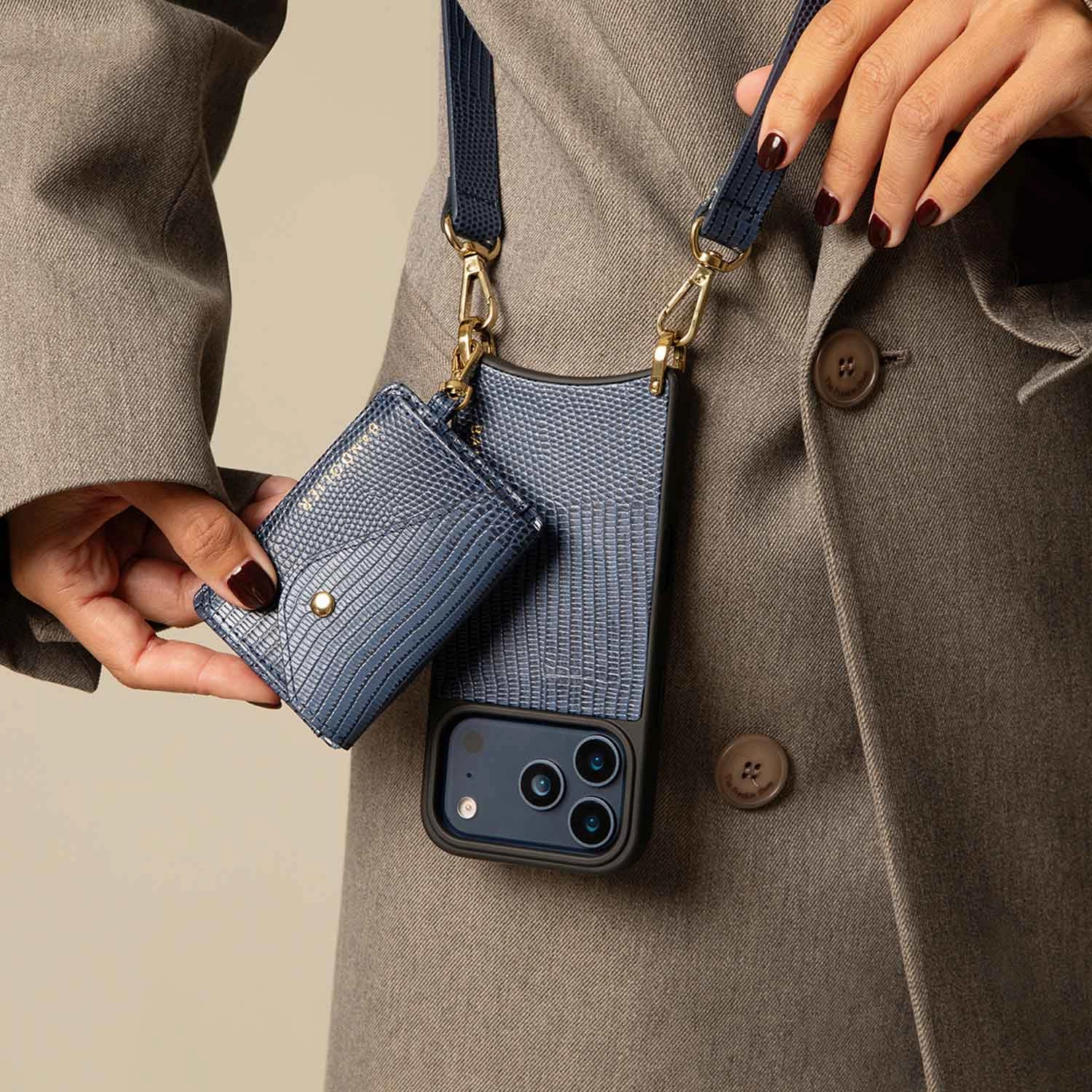 Remi Magnet Wallet Crossbody Phone Case - Indigo/Gold Smooth Form Texture