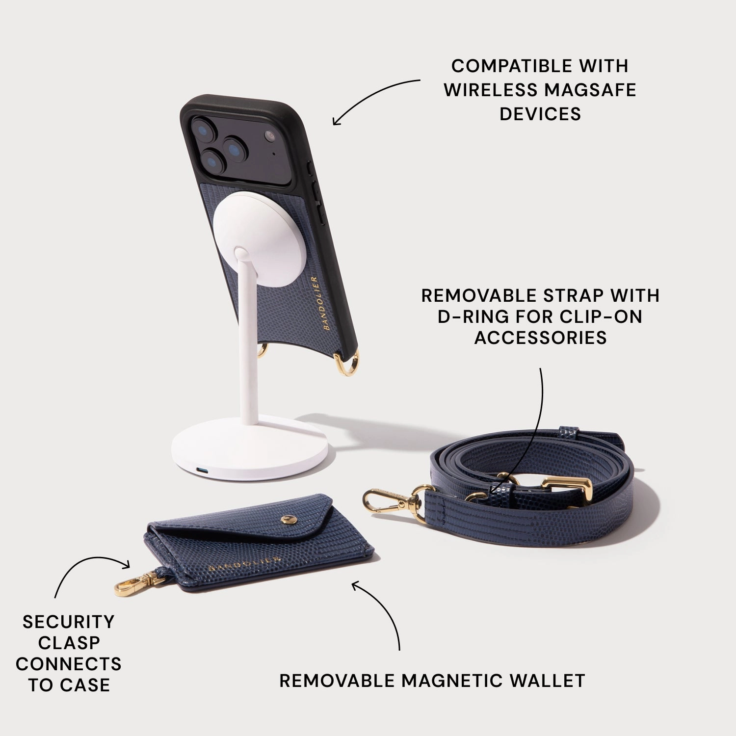 Remi Magnet Wallet Crossbody Phone Case - Indigo/Gold Soft Finish Layer