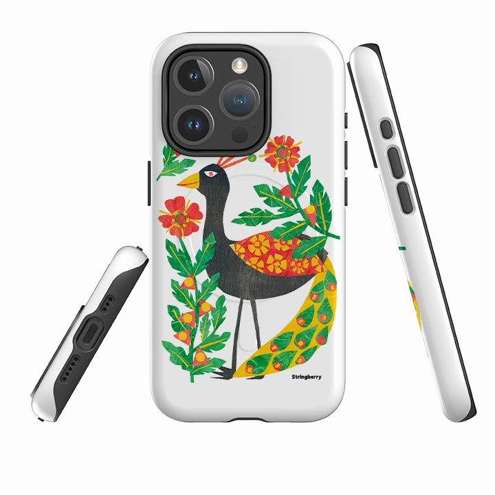 Non Slip iPhone MagSafe Tough Case - Folk Floral Peahen By Tracey English