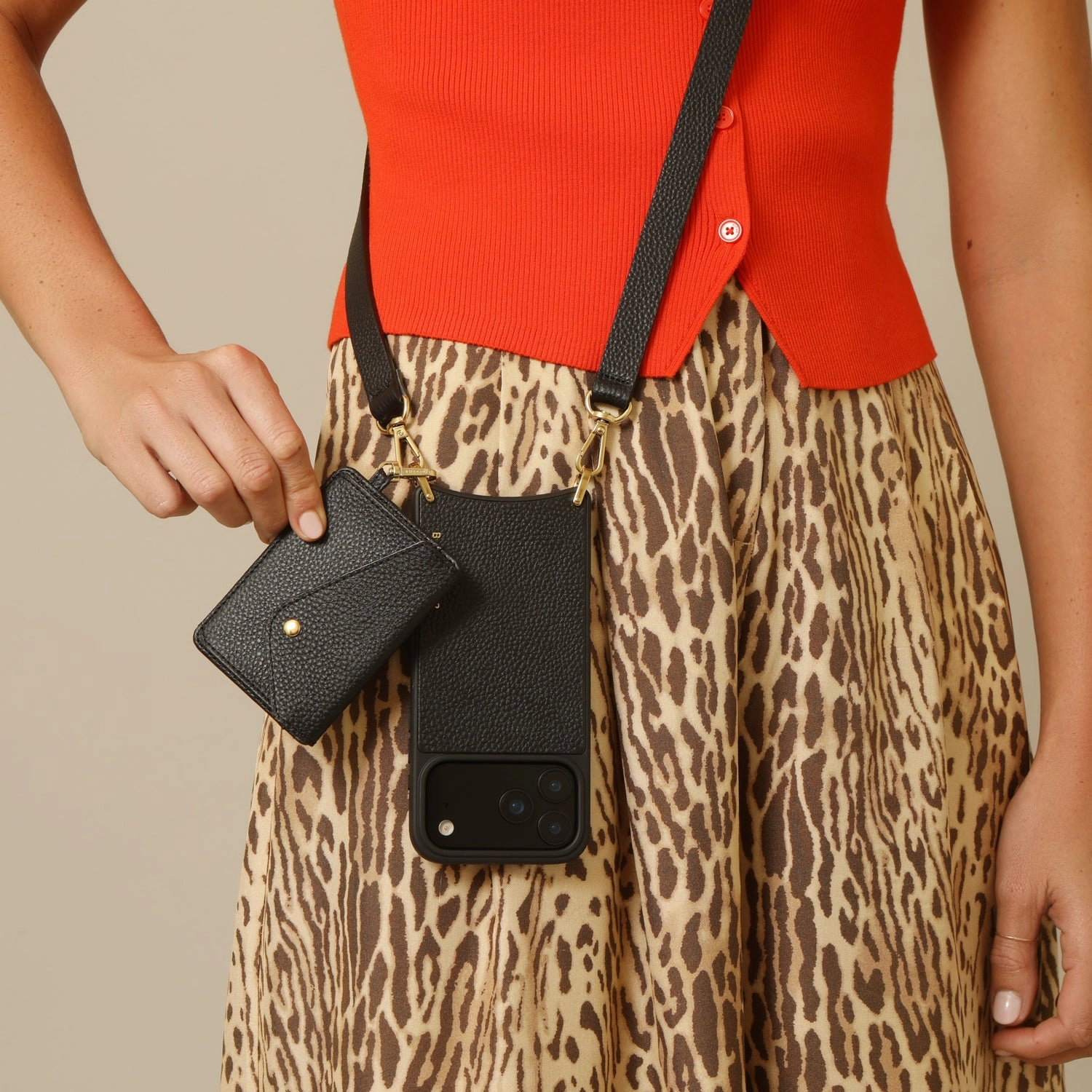 Fashion Choice Textured Finish Remi Magnet Wallet Crossbody Phone Case - Black/Gold