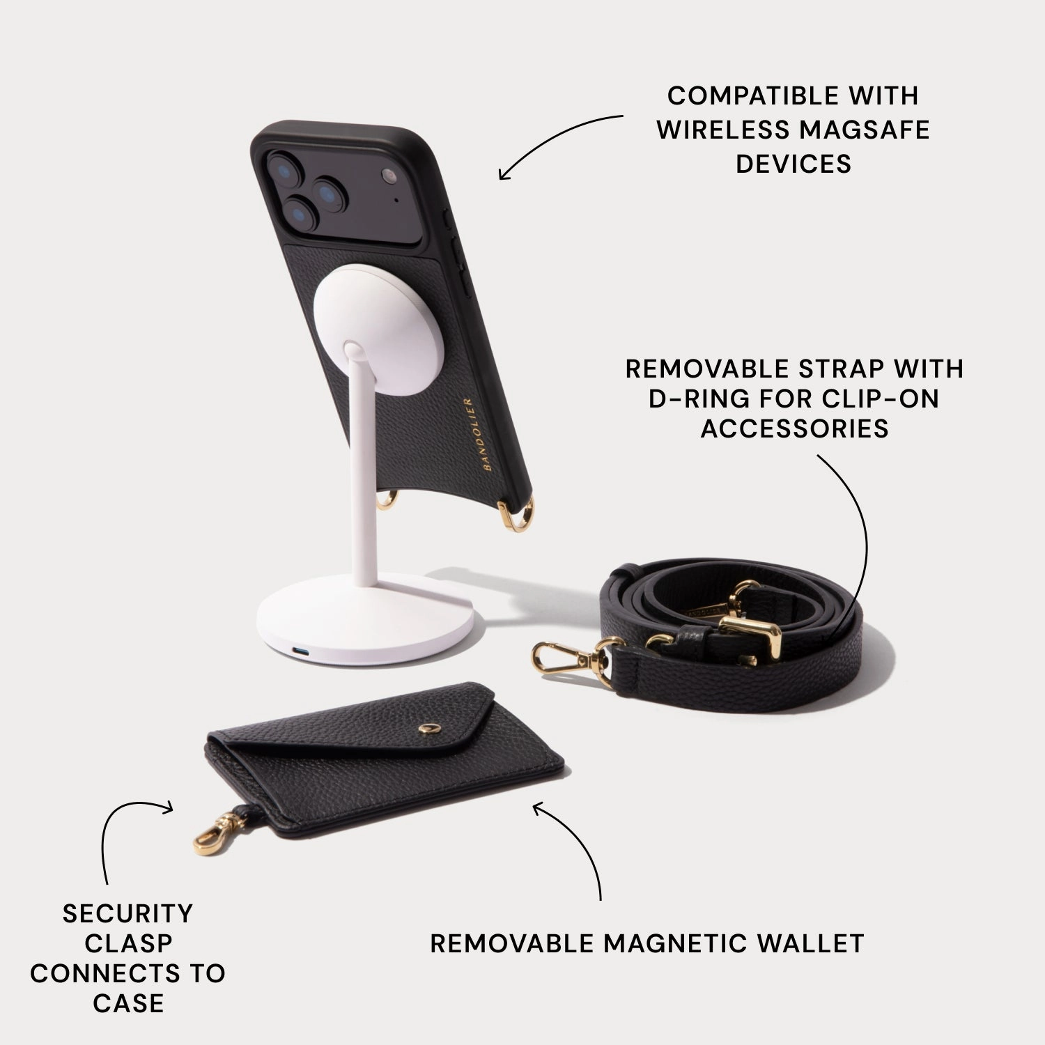 Modern Look Remi Magnet Wallet Crossbody Phone Case - Black/Gold