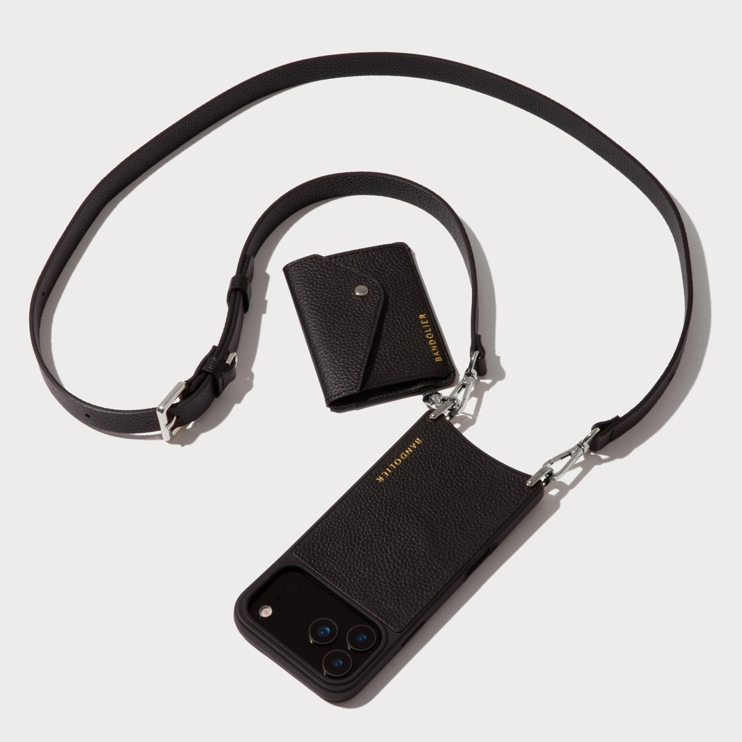 Slim Design Premium Touch Remi Magnet Wallet Crossbody Phone Case - Black/Silver