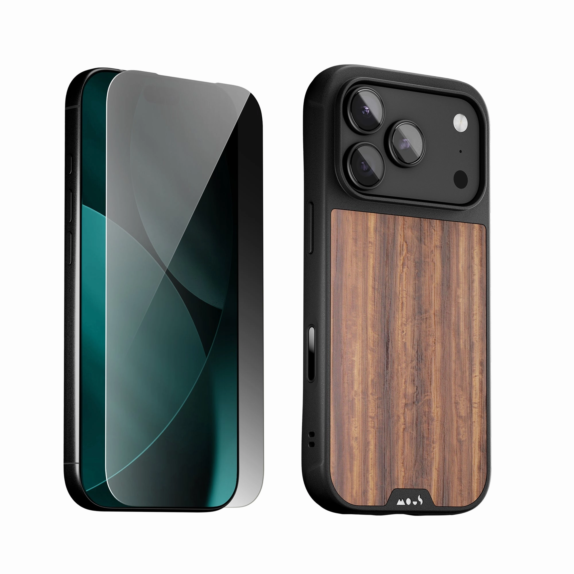 Walnut Protective Case and Screen Protector - iPhone Protection Kit Modern Texture Look Sleek Finish
