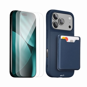 Marine Protective Case, Screen Protector and Card Wallet - iPhone Starter Kit Durable Pattern Texture Matte Feel Texture