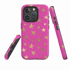 iPhone MagSafe Tough Case - Pink and Gold Stars Stylish frame