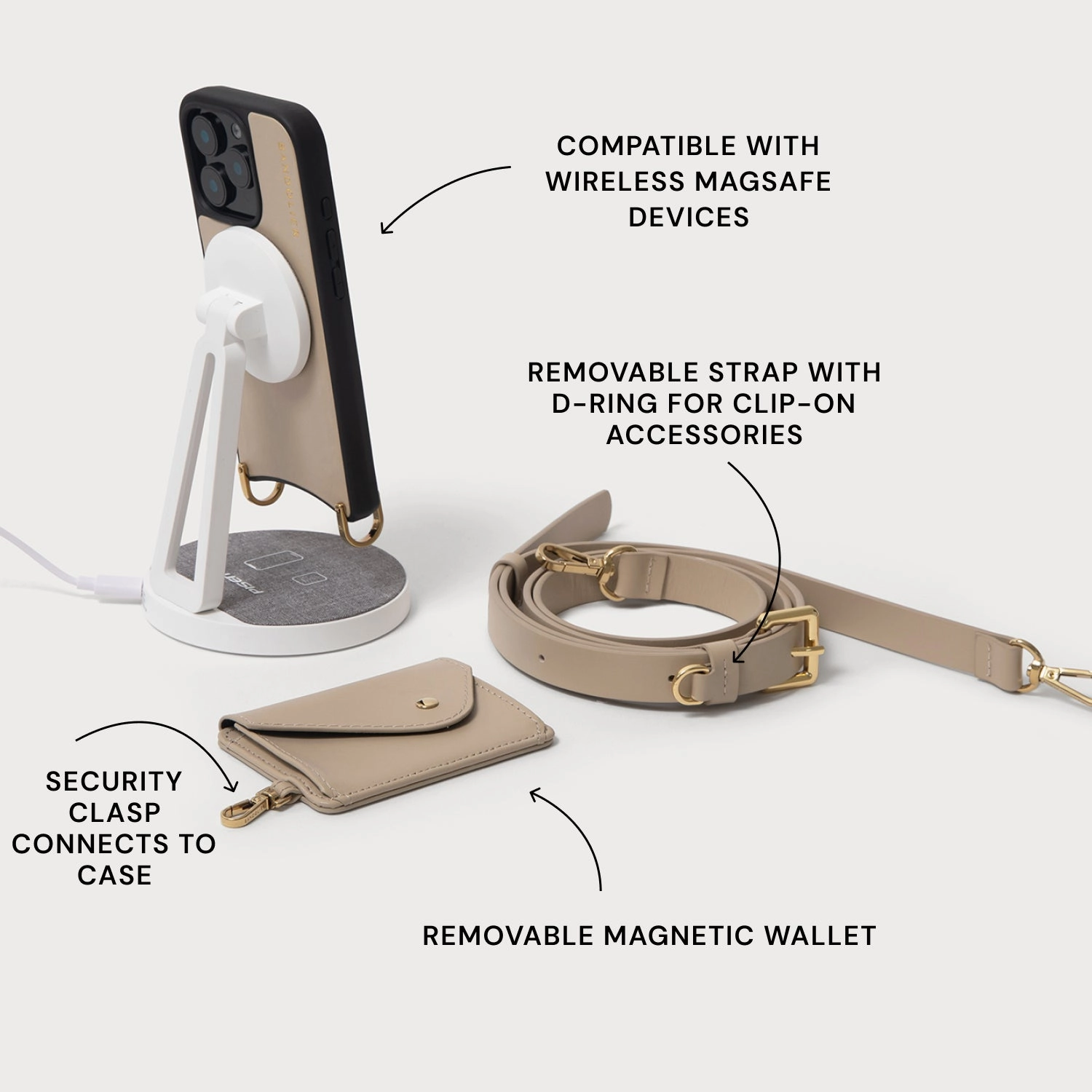 Remi Magnet Wallet Crossbody Phone Case - Beige/Gold Travel Ready