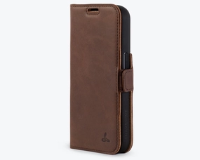 Apple iPhone 15 Pro - Vintage Leather Wallet Phone Case (Side Clasp) Comfort Grip Minimal Shield Texture