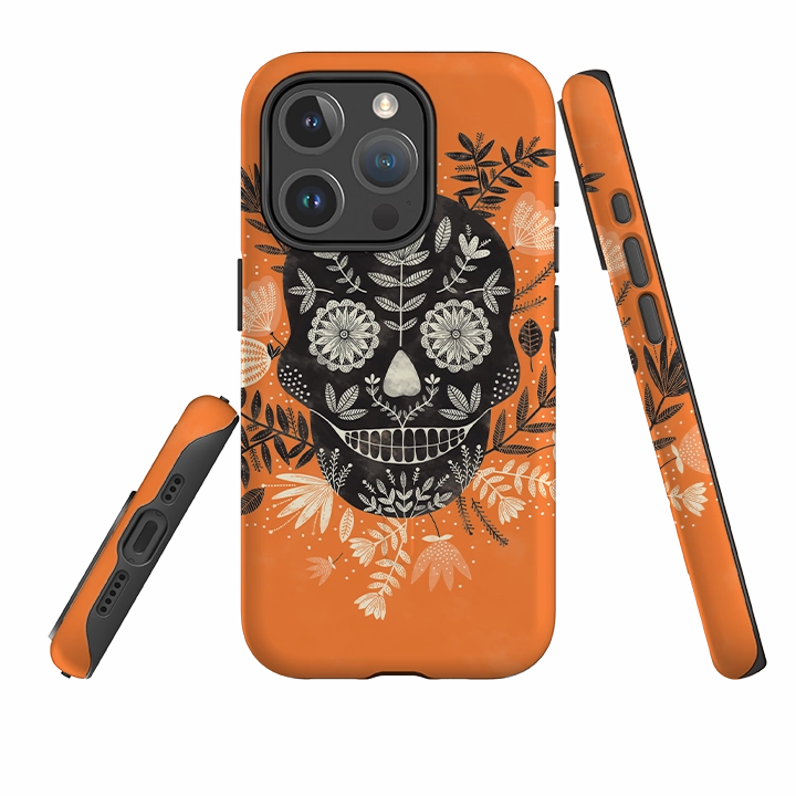 Full Coverage iPhone MagSafe Tough Case -  Sugar Skull Orange By Jade Mosinski