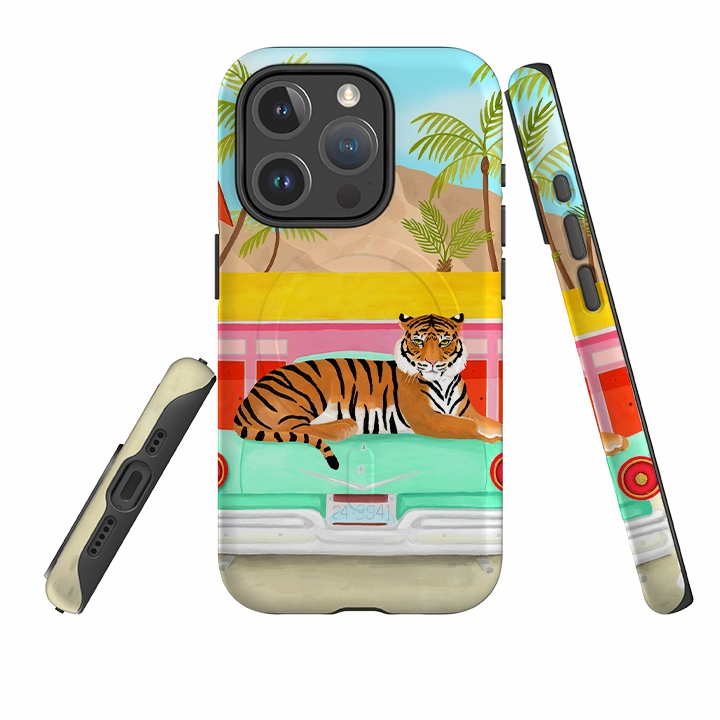 iPhone MagSafe Tough Case - Palm Motel Tiger By Bex Parkin Soft Edge Texture