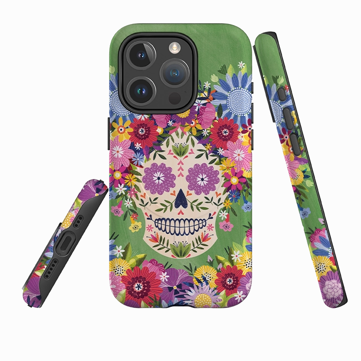Protective Form Fit iPhone MagSafe Tough Case -  Sugar Skull Green By Ali Brookes