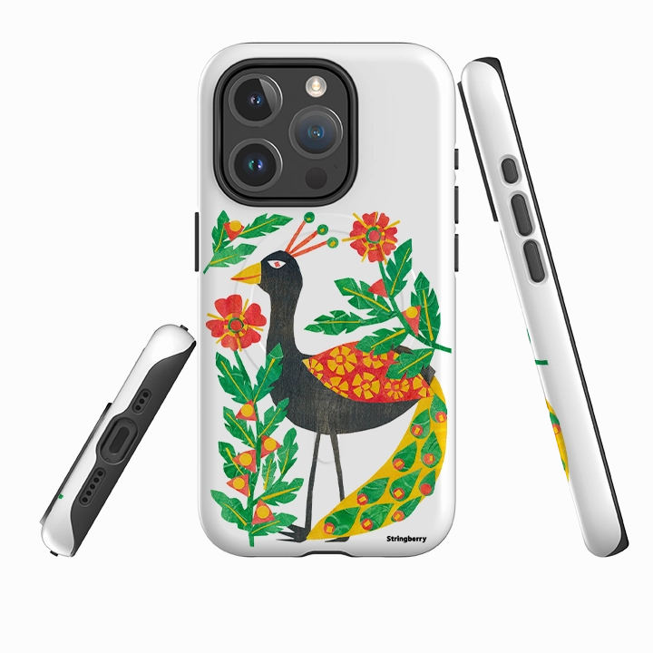 iPhone MagSafe Tough Case - Folk Floral Peahen By Tracey English Refined Finish