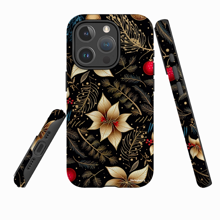 iPhone MagSafe Tough Case -  Golden Winter Floral Textured Grip