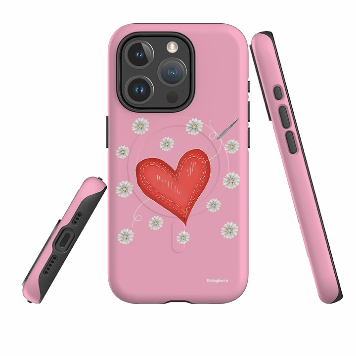 Durable Pattern Texture Durable Build iPhone MagSafe Tough Case -  Love Heart Sewing By Catherine Rowe