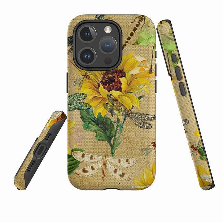 Durable Form Matte Texture iPhone MagSafe Tough Case -  Dragonflies and Sunflowers