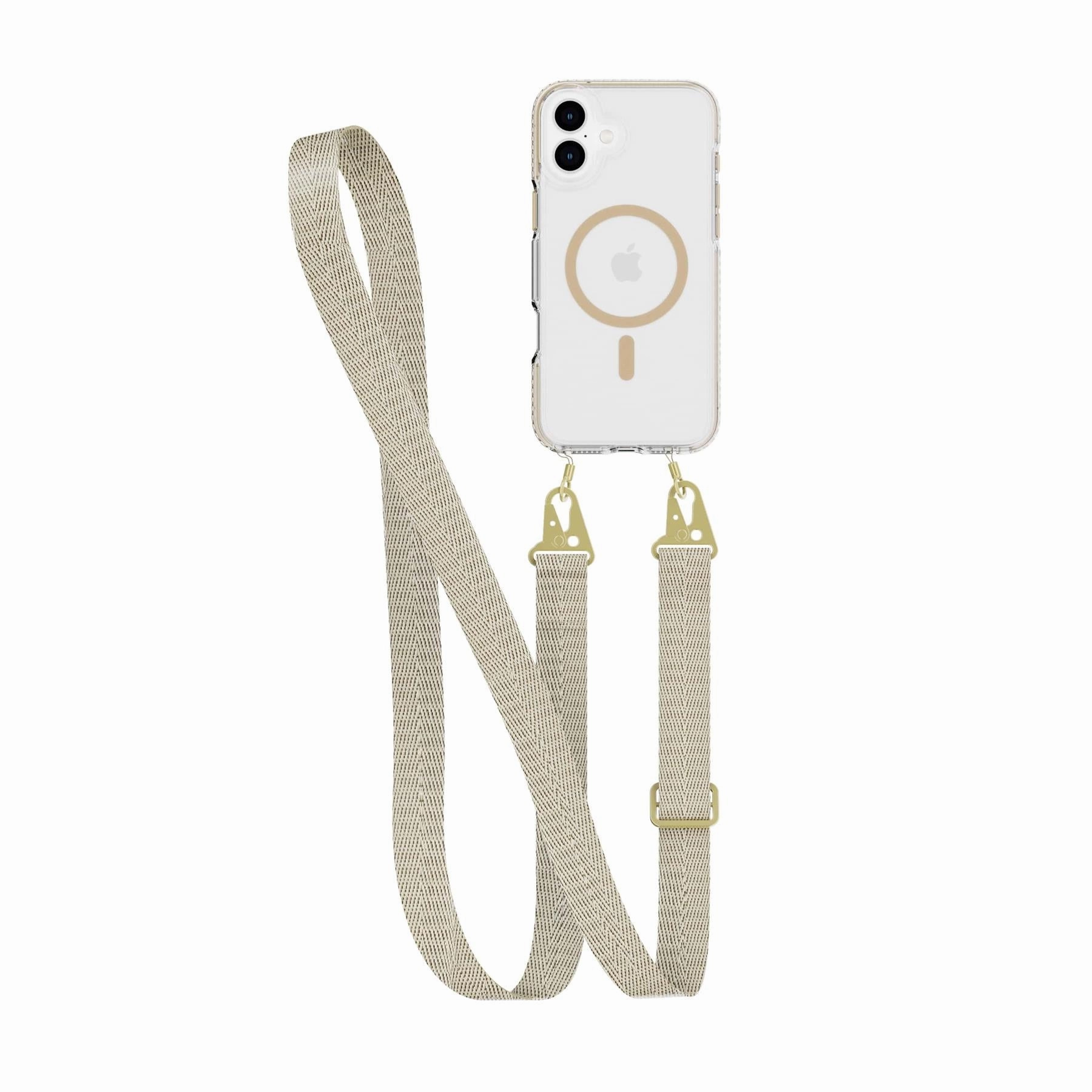 EvoCrystal - Apple iPhone 16 Plus Case with Cross-Body - Gold Smooth Surface Layer