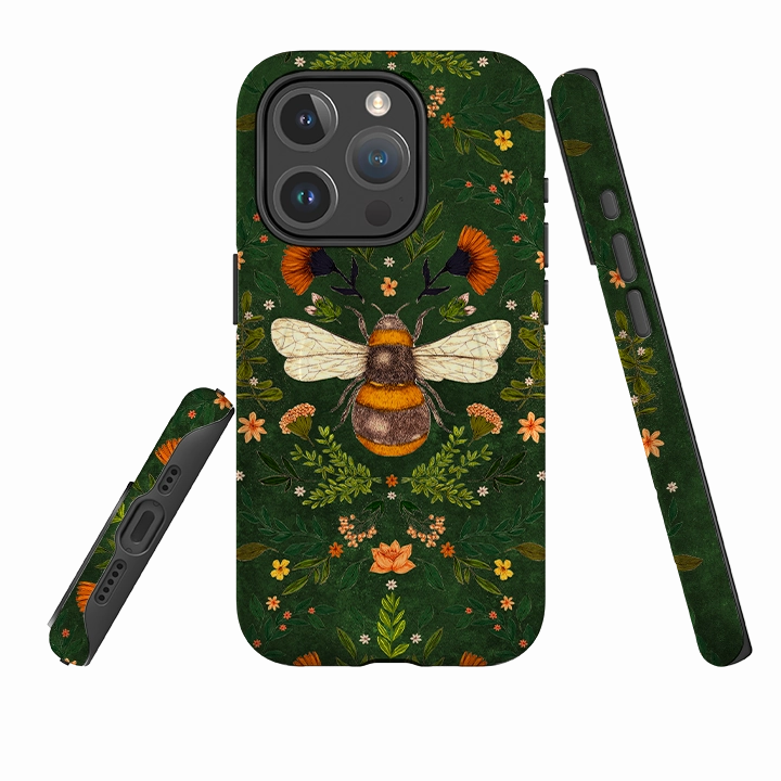hybrid design Premium Shield iPhone MagSafe Tough Case -  Botanical Bee Green By Jade Mosinski