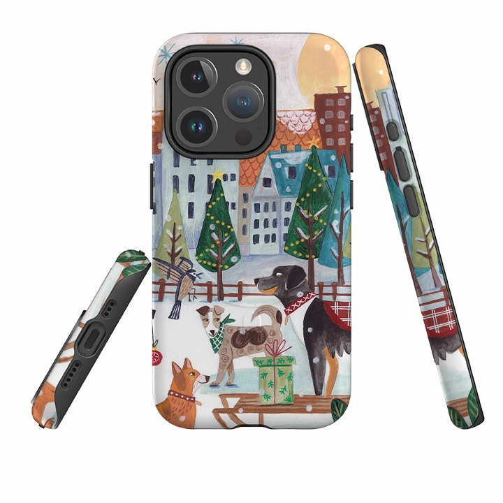 Smooth Surface iPhone MagSafe Tough Case - Christmas Dogs By Caroline Bonne Muller