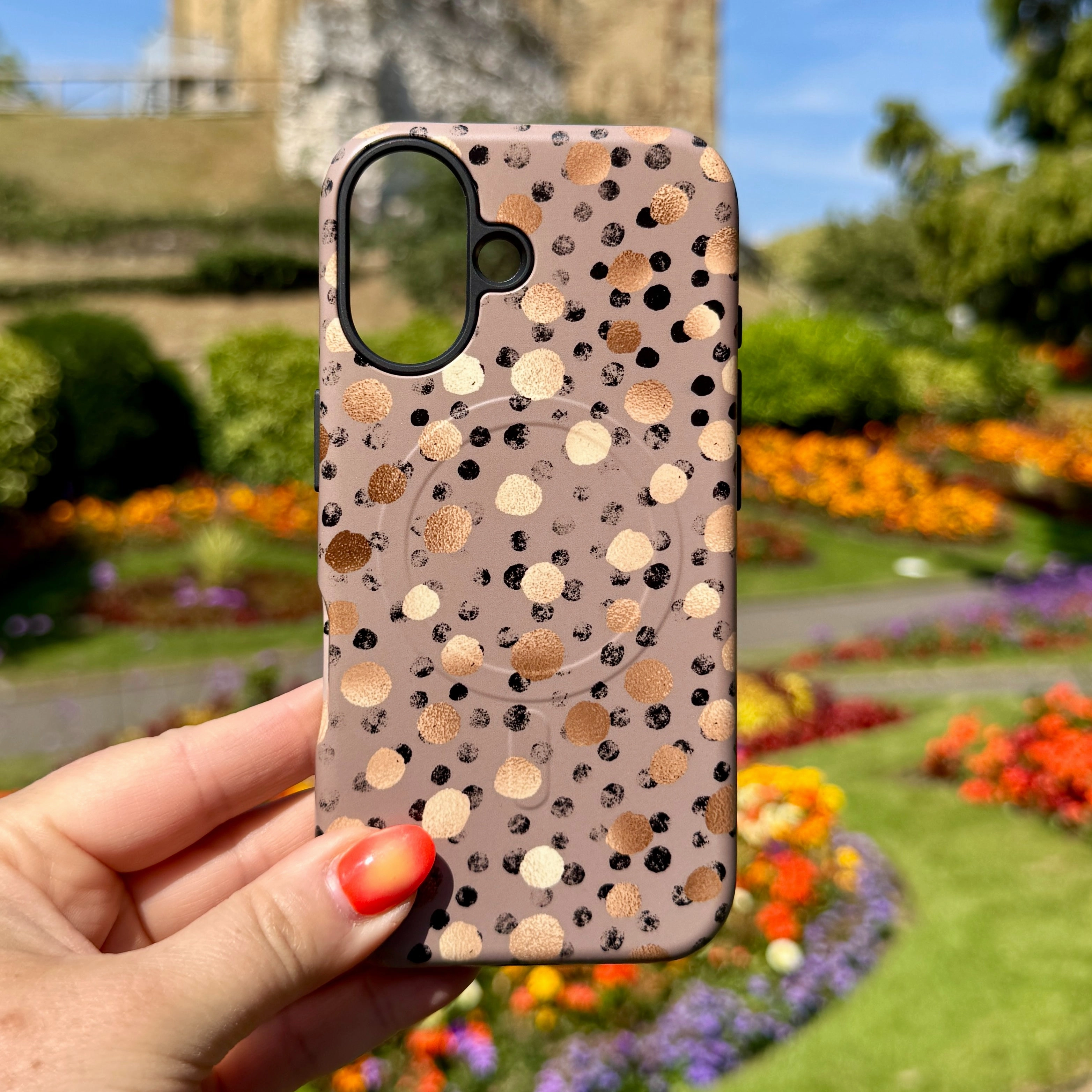 Matte Edge Smooth Finish iPhone MagSafe Tough Case -  Marble Dots (case does not glitter)