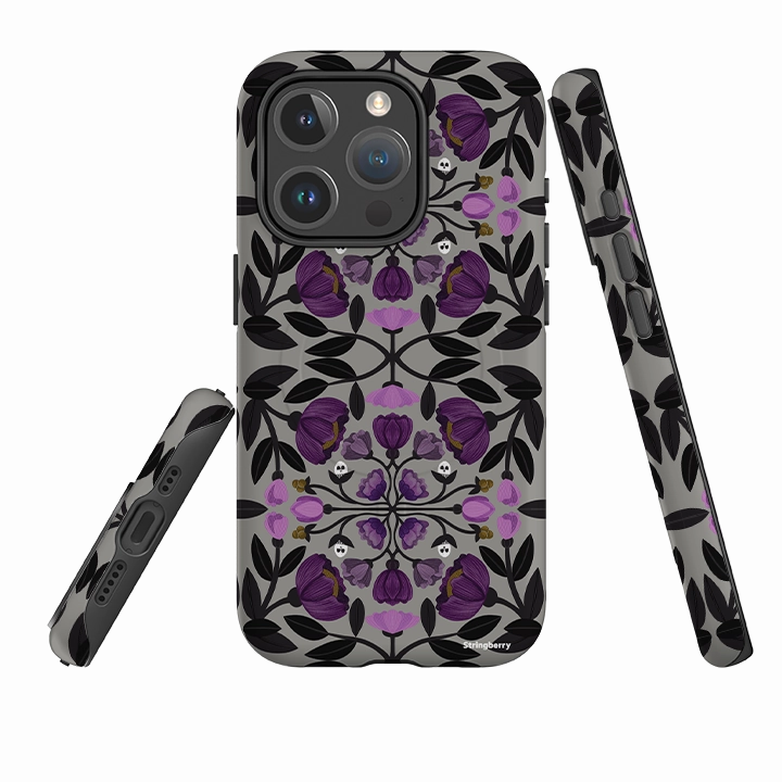 iPhone MagSafe Tough Case -  Purple Flower Skull I By Nina Pace Vivid Pattern Design