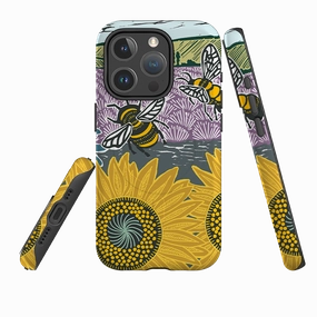 iPhone MagSafe Tough Case -  Bees and Sunflower By Kate Heiss Soft Edge Texture Protective Form Texture