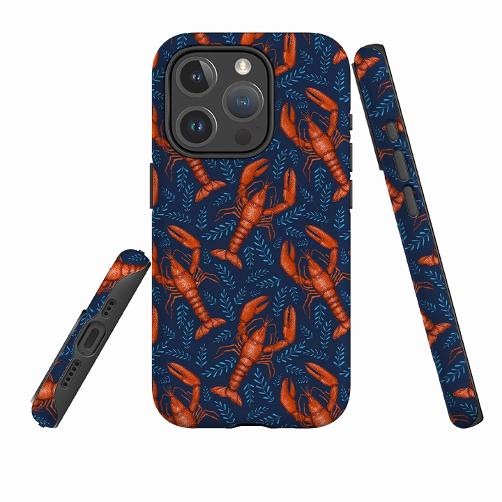 Hybrid Grip Finish Modern Texture Build iPhone MagSafe Tough Case -  Lobster II By Catherine Rowe