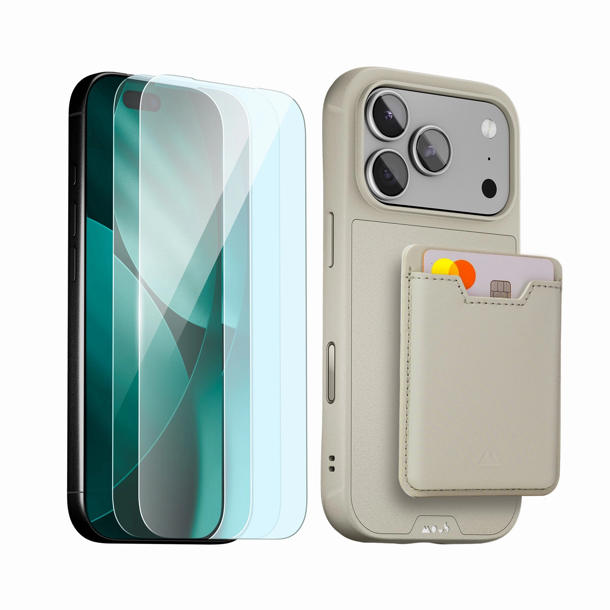 Modern Style Textured Grip Stone Protective Case, Screen Protector and Card Wallet - iPhone Starter Kit