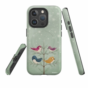 Vivid Detail Soft Finish Layer iPhone MagSafe Tough Case - Garden Birds Aqua By Maja Lindberg