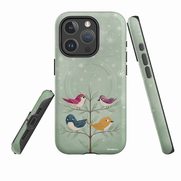iPhone MagSafe Tough Case - Garden Birds Aqua By Maja Lindberg Smooth Shape