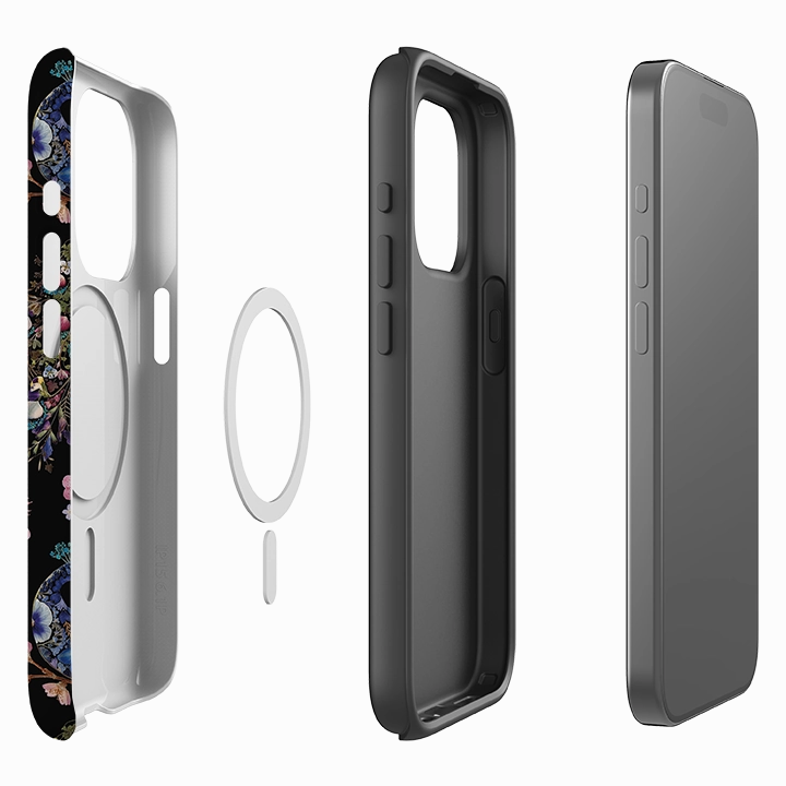 iPhone MagSafe Tough Case -  Peacock and Cherry Blossoms Dark By Helen Ahpornsiri Shock Frame Protective Design Layer