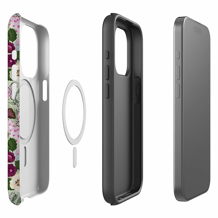 Smooth Edge Design Durable Grip iPhone MagSafe Tough Case - Purple Flowers By Bex Parkin