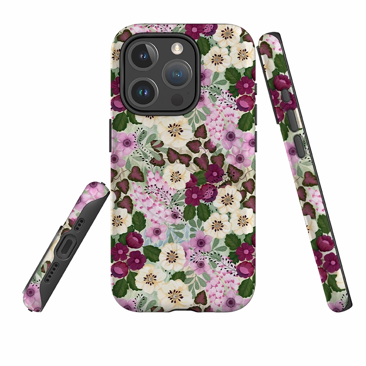 Premium Detail Finish Compact Design iPhone MagSafe Tough Case - Purple Flowers By Bex Parkin