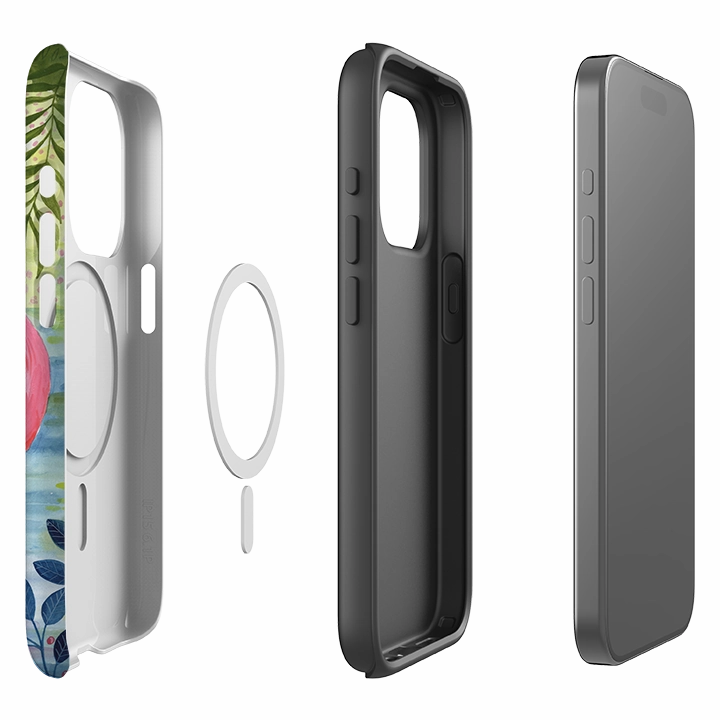 iPhone MagSafe Tough Case - Three Flamingo By Bex Parkin Durable Pattern Vivid Texture