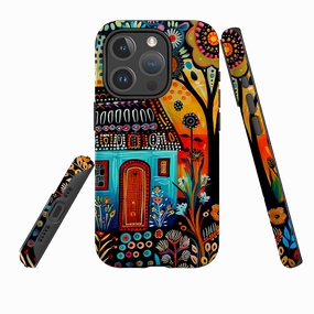 iPhone MagSafe Tough Case - Folk Art House VI Rugged Design Modern Frame