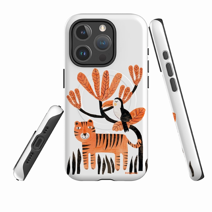 iPhone MagSafe Tough Case - Tiger and Toucan By Tracey English Stylish Grip Texture Affordable option