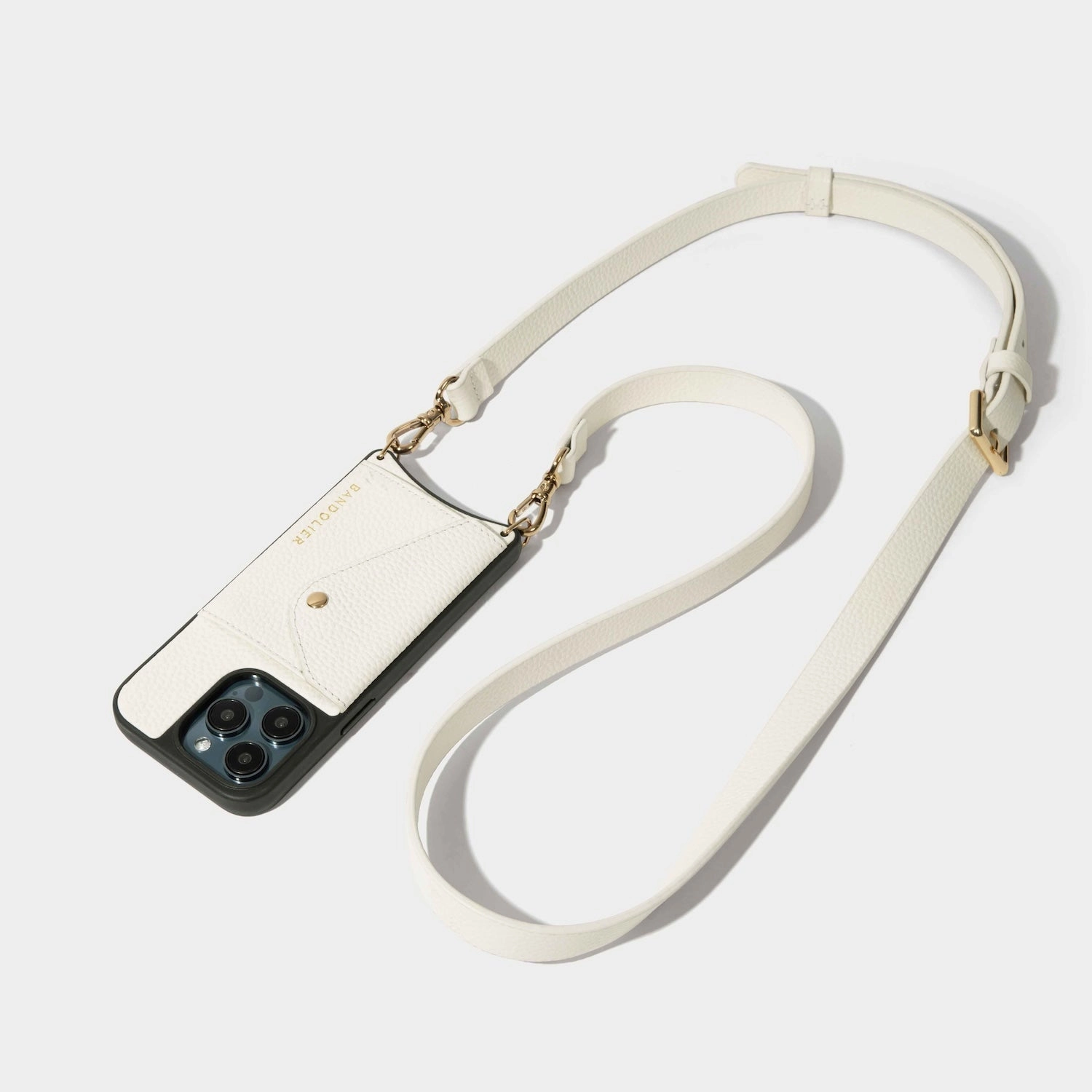 Refined Texture Hailey Side Slot Leather Crossbody Bandolier - Ivory/Gold