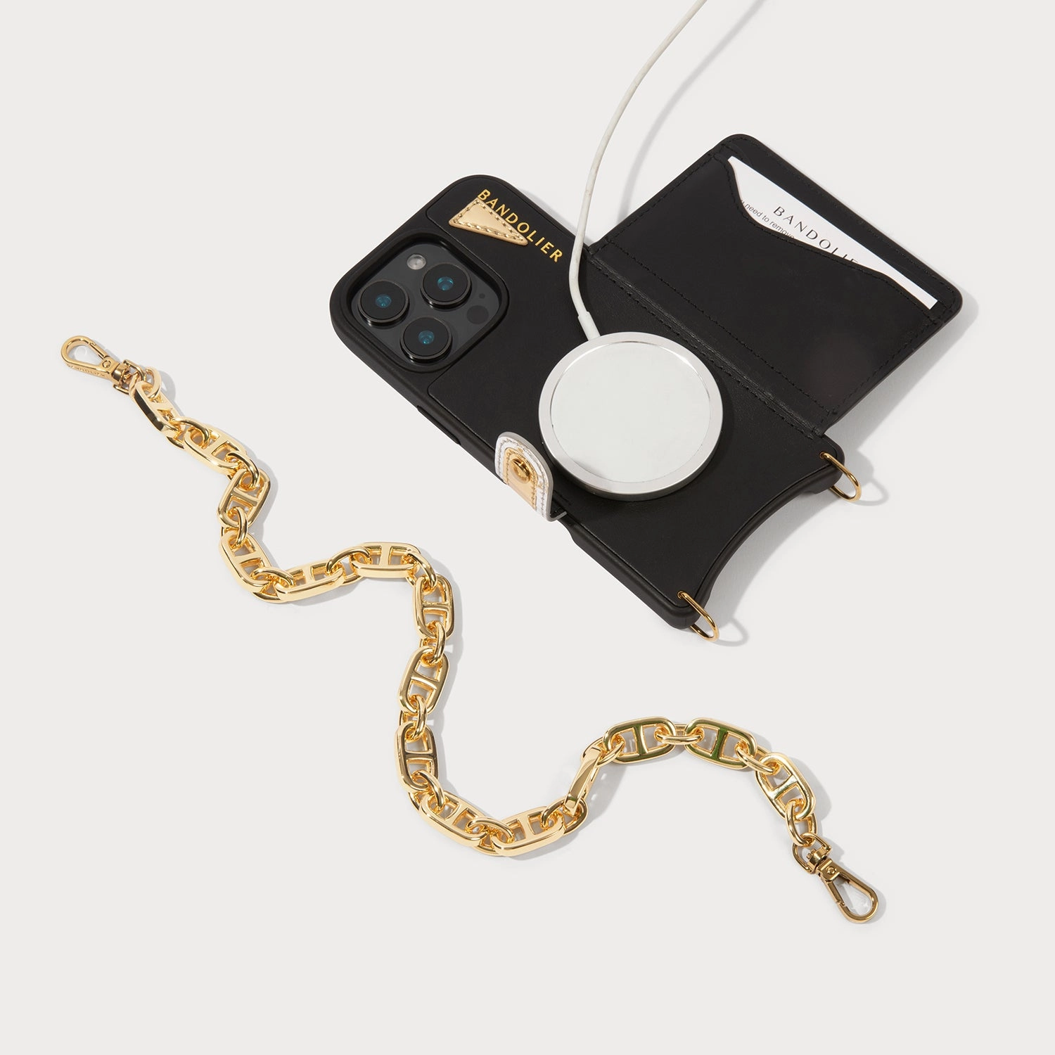 Scratch Block Premium Touch Isla MagSafe Charging Wristlet Phone Case - Black/Gold