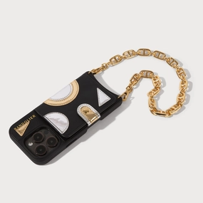 Isla MagSafe Charging Wristlet Phone Case - Black/Gold Smooth Pattern Finish Marble finish